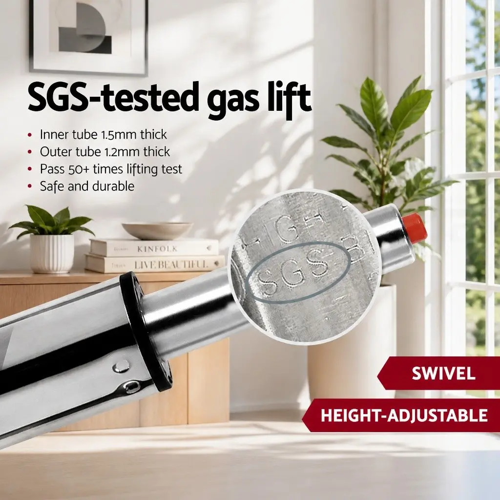 Set of 4 Grey Padded Bar Stools with Gas Lift