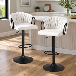 Set of 2 Adjustable Velvet Bar Stools for Kitchen