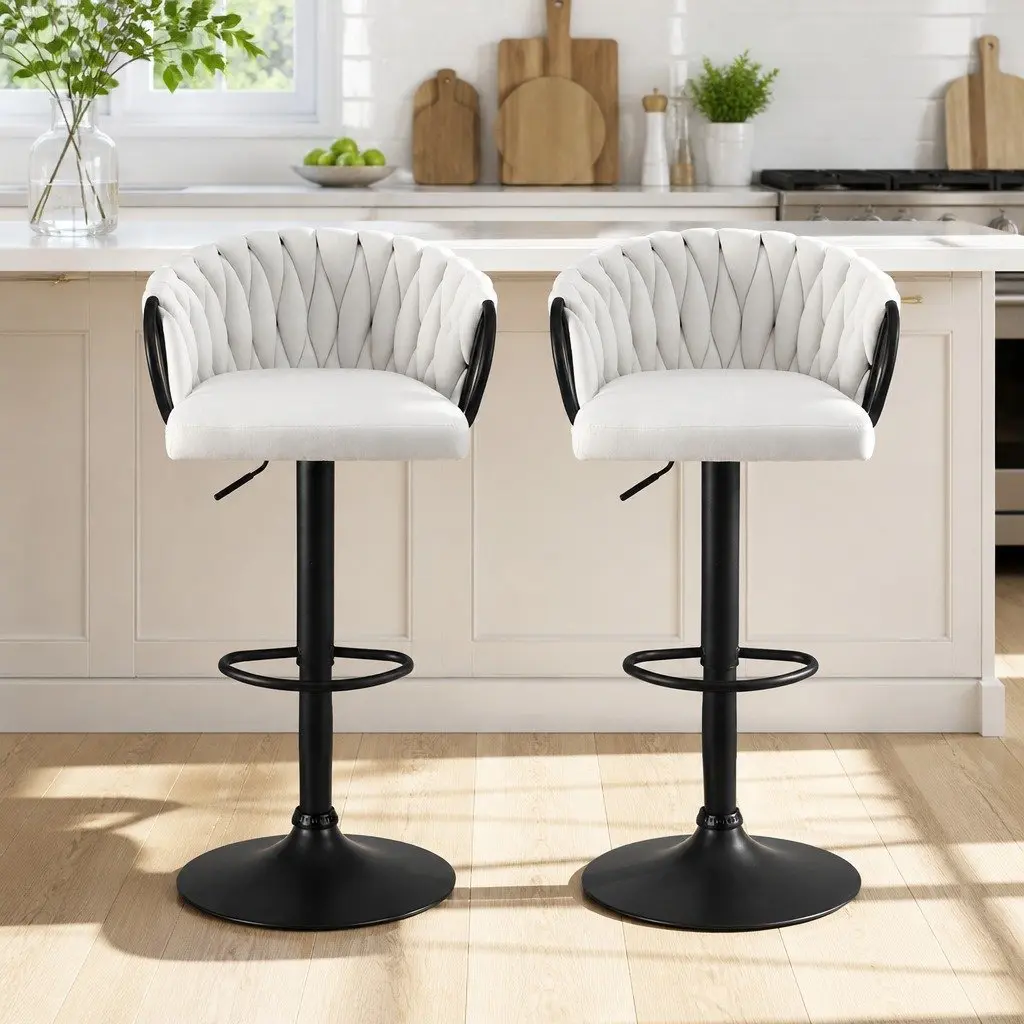 Bar Stools Velvet Woven Adjustable Height Metal Frame Set of 2