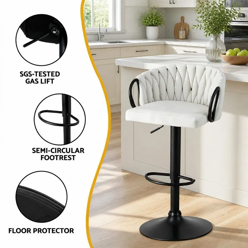 Bar Stools Velvet Woven Adjustable Height Metal Frame Set of 2