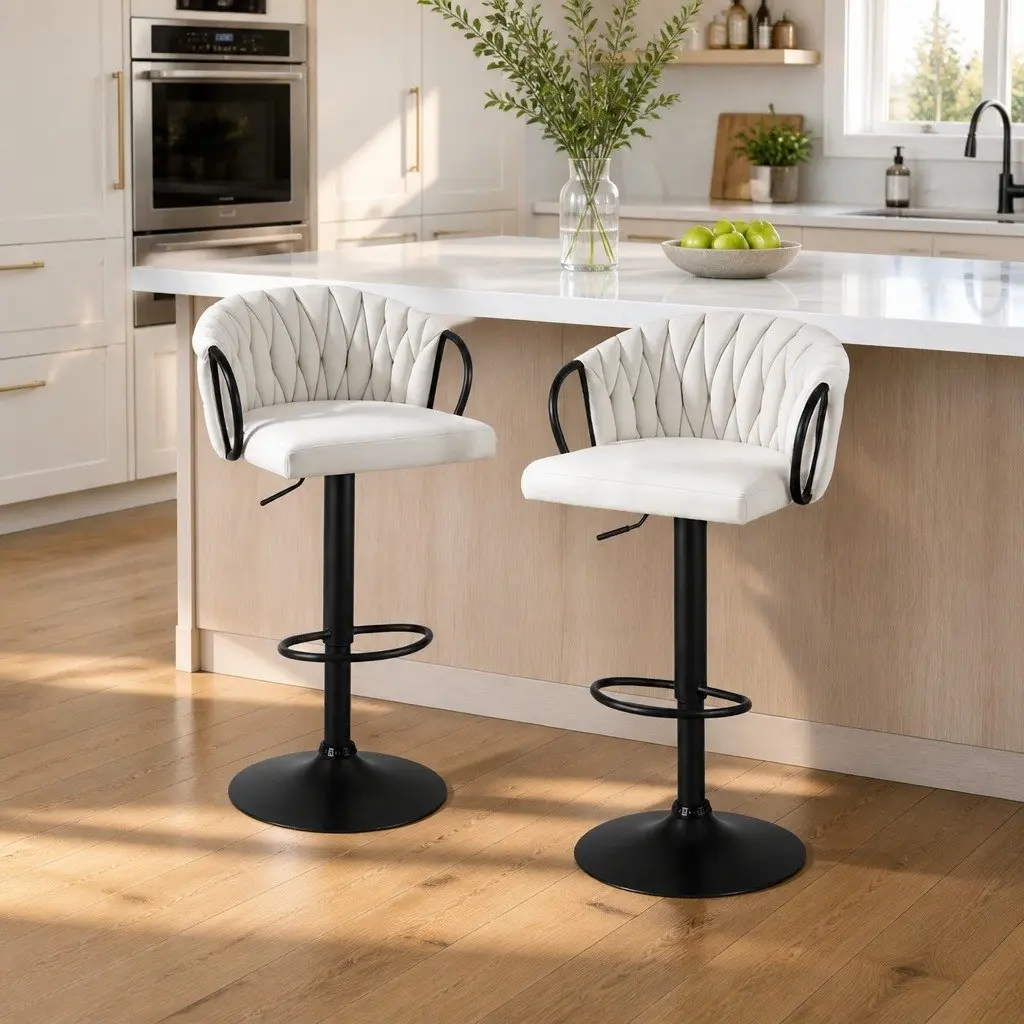 Bar Stools Velvet Woven Adjustable Height Metal Frame Set of 2