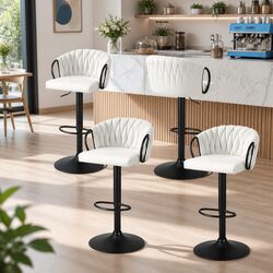 Set of 4 Beige Velvet Adjustable Bar Stools