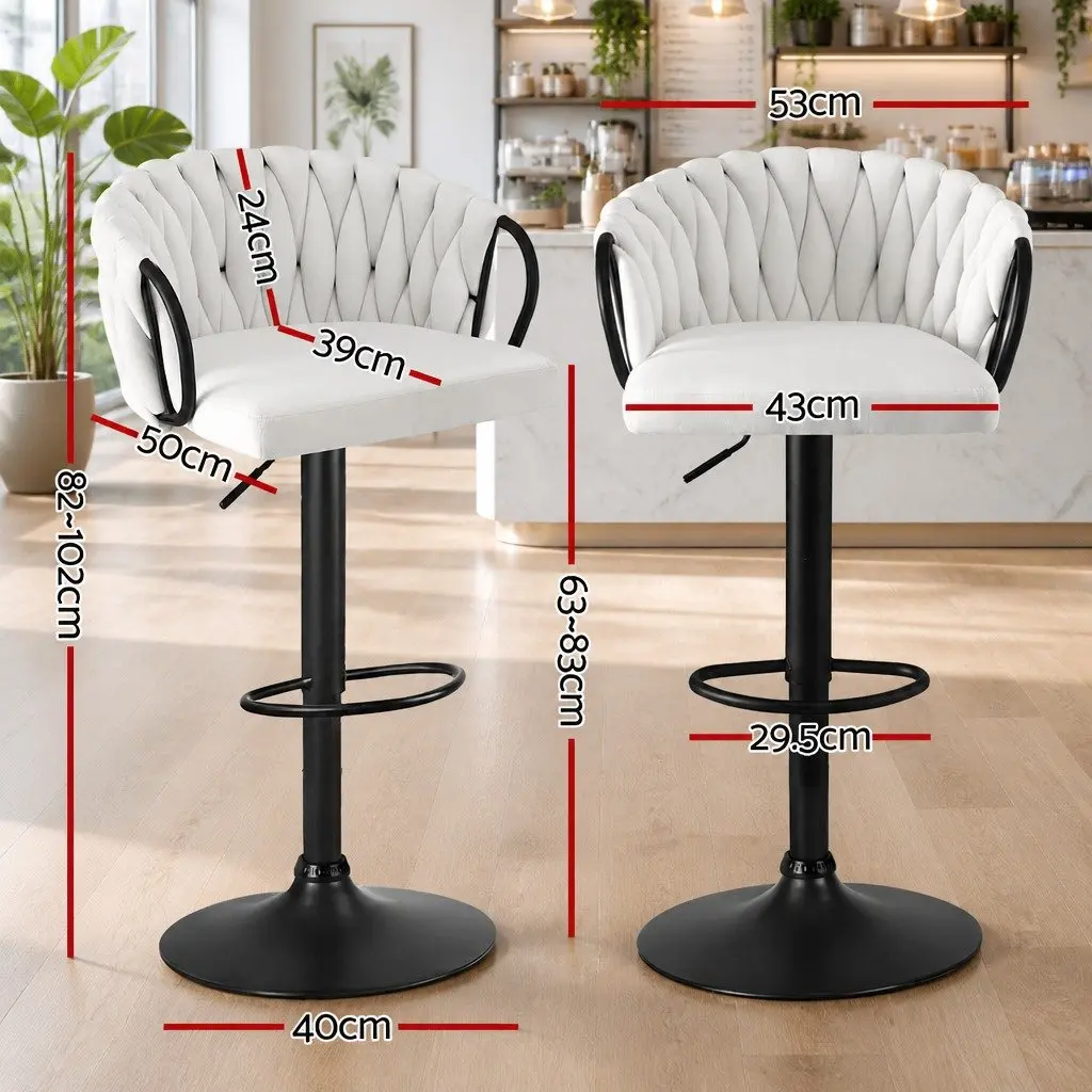 Bar Stools Adjustable Counter Height Velvet Beige 4 Piece Set