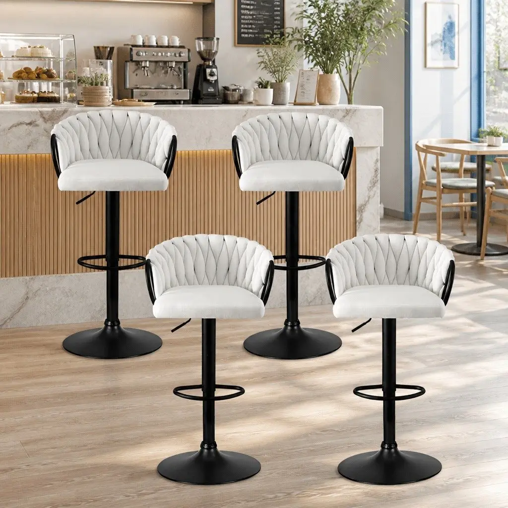 Bar Stools Adjustable Counter Height Velvet Beige 4 Piece Set