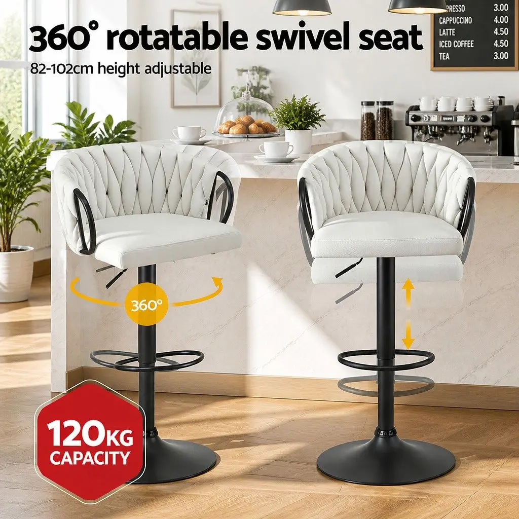 Bar Stools Adjustable Counter Height Velvet Beige 4 Piece Set