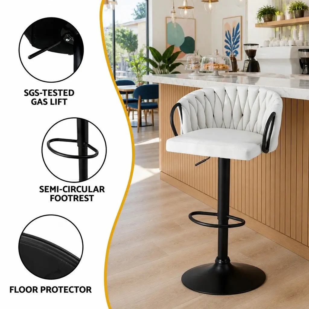 Bar Stools Adjustable Counter Height Velvet Beige 4 Piece Set
