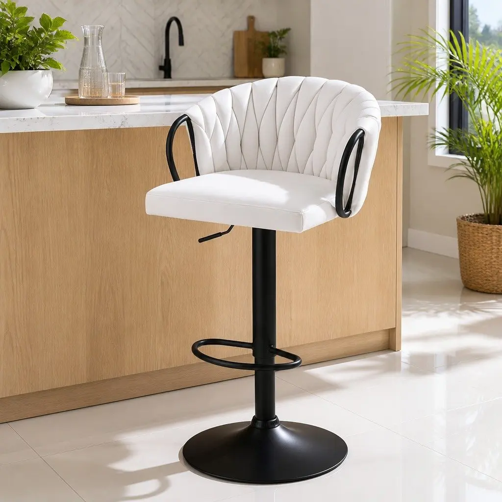 Adjustable Height Velvet Bar Stool for Kitchen or Dining