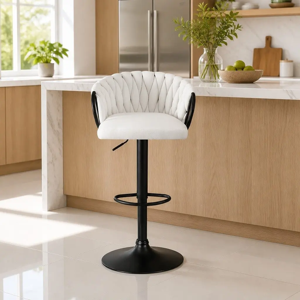 Adjustable Height Velvet Bar Stool for Kitchen or Dining