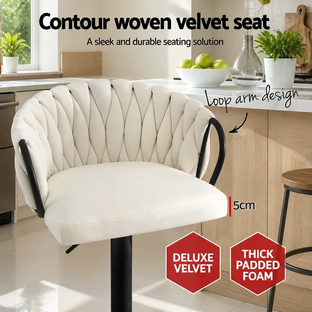 Adjustable Height Velvet Bar Stool for Kitchen or Dining