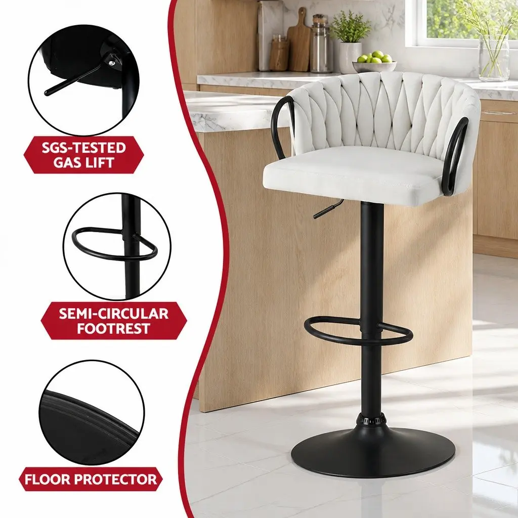 Adjustable Height Velvet Bar Stool for Kitchen or Dining