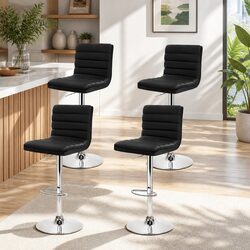 Set of 4 Comfortable Black Bar Stools with Padded Seats