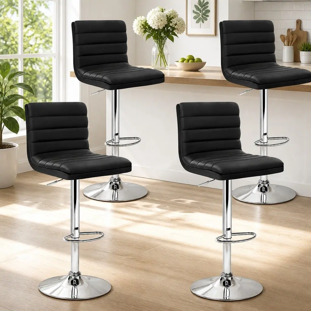 Bar Stools Set of 4 Padded Seat Gas Lift Swivel Kitchen Dining Chair Black