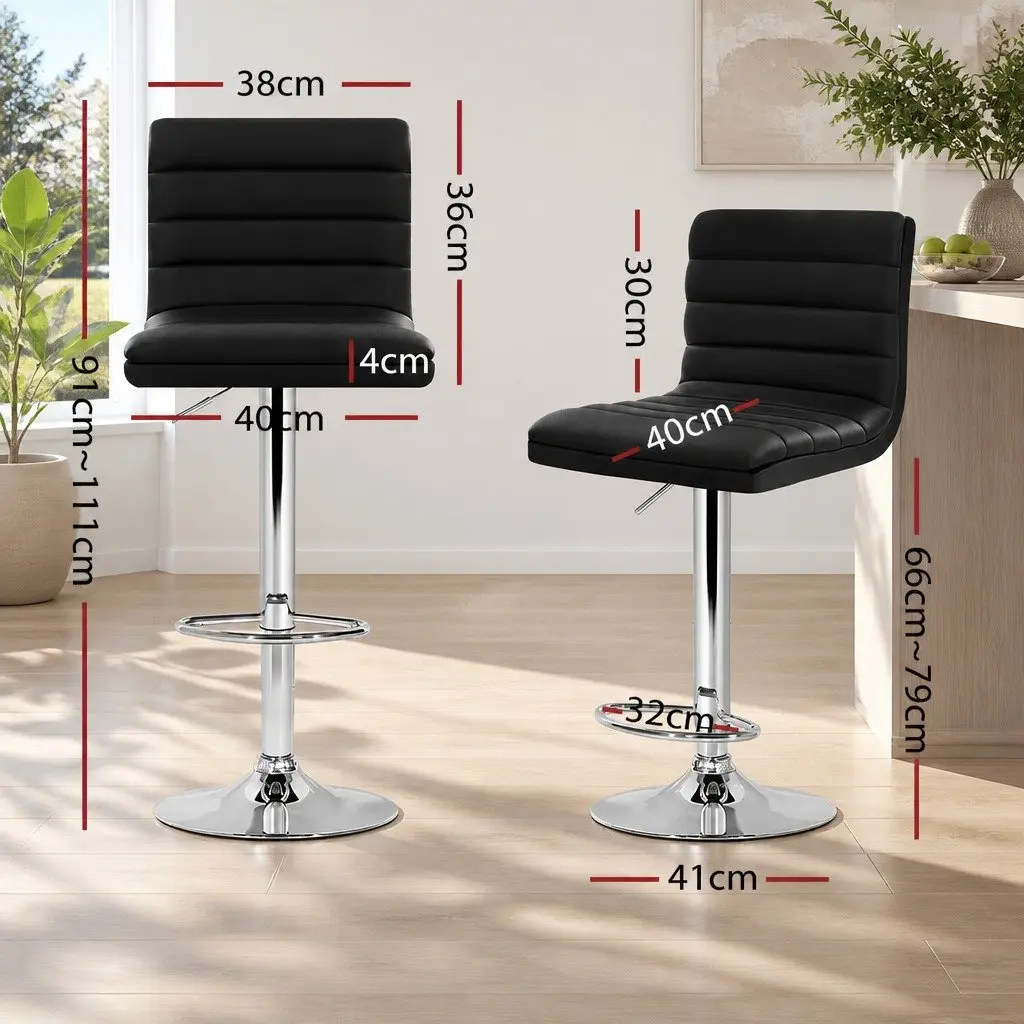 Bar Stools Set of 4 Padded Seat Gas Lift Swivel Kitchen Dining Chair Black