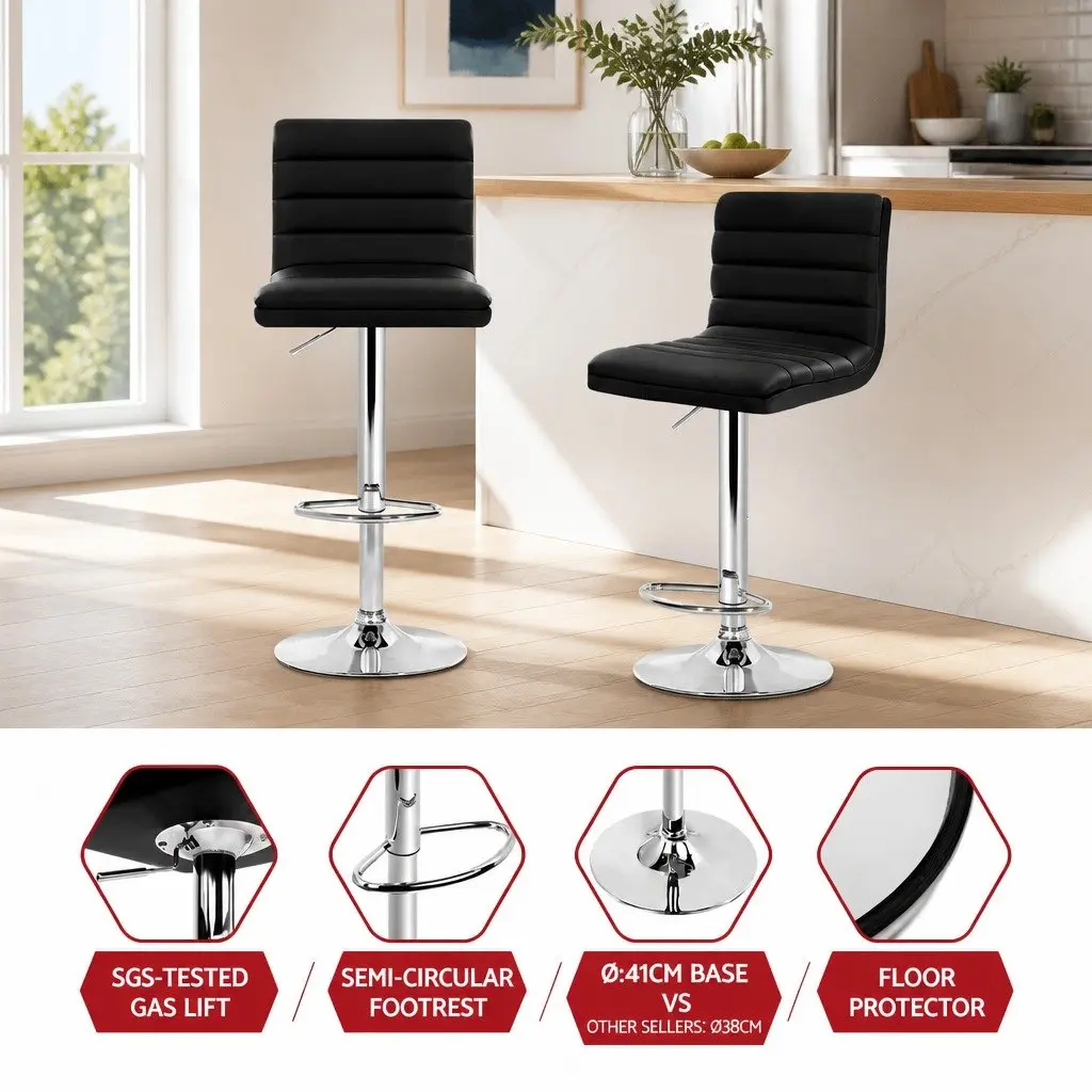 Bar Stools Set of 4 Padded Seat Gas Lift Swivel Kitchen Dining Chair Black