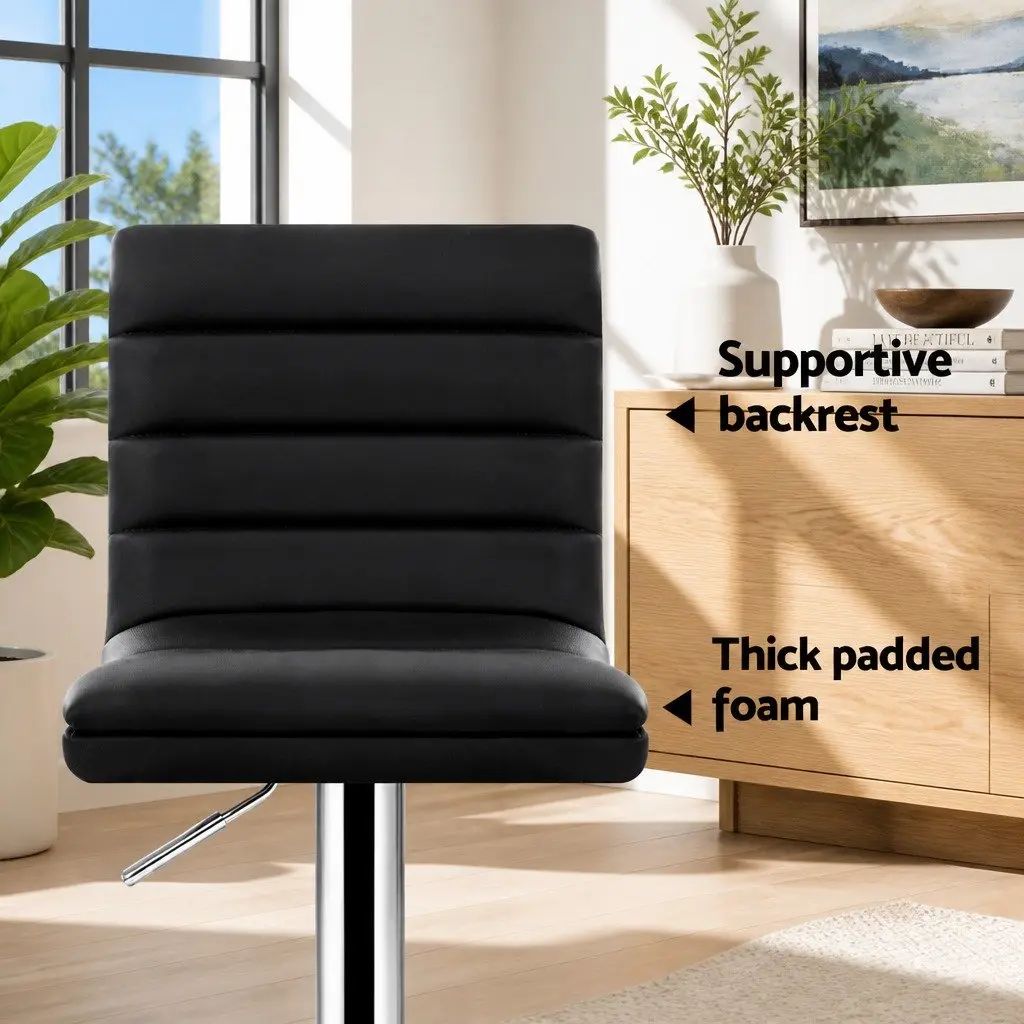 Bar Stools Set of 4 Padded Seat Gas Lift Swivel Kitchen Dining Chair Black