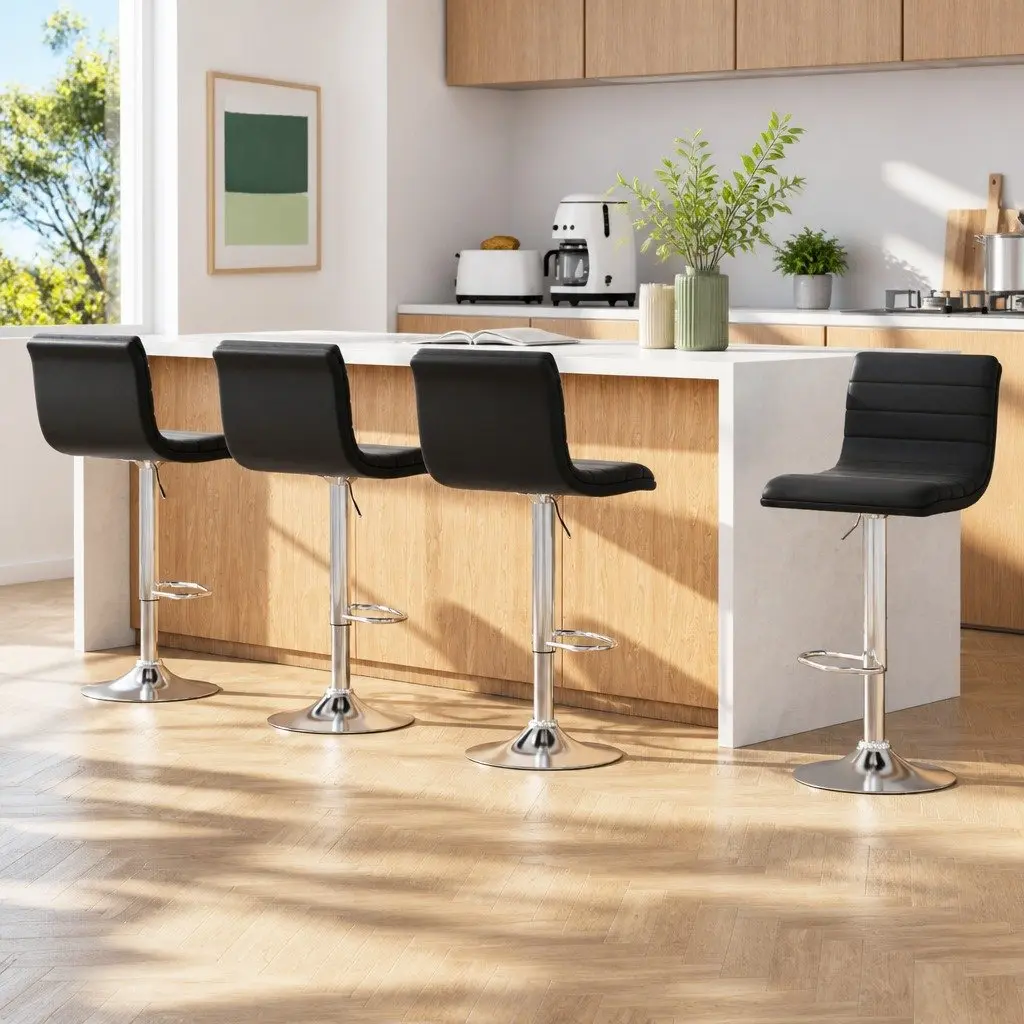 Bar Stools Set of 4 Padded Seat Gas Lift Swivel Kitchen Dining Chair Black