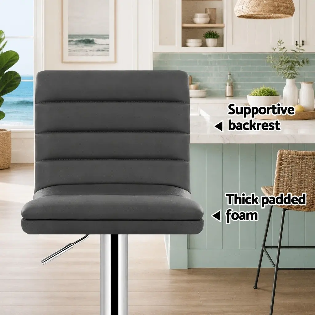Set of 2 Grey Padded Faux Leather Bar Stools