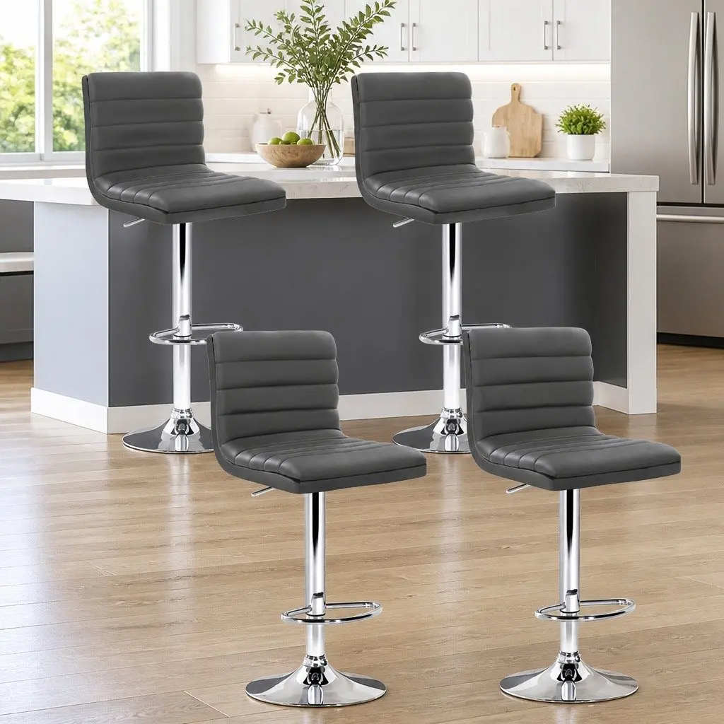 Set of 4 Adjustable Height Grey Bar Stools