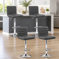 Set of 4 Adjustable Height Grey Bar Stools