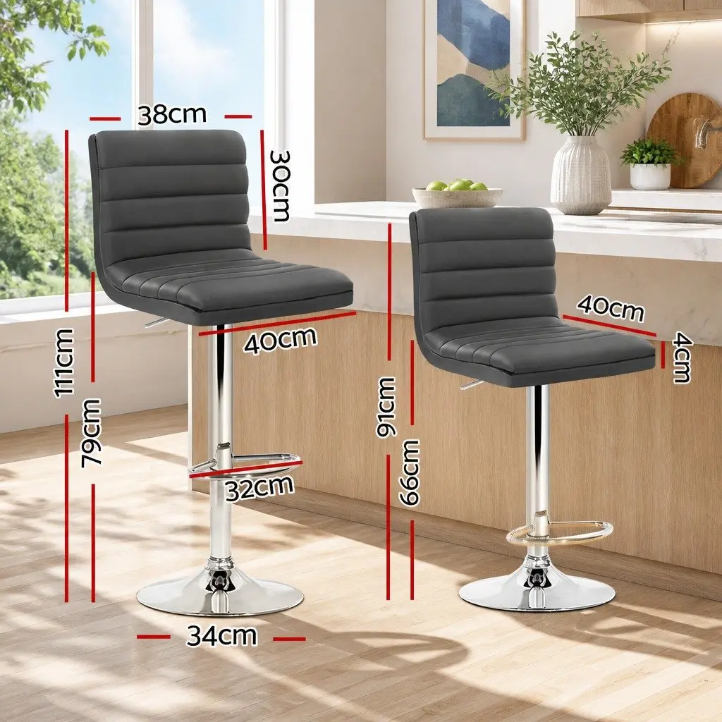 Set of 4 Adjustable Height Grey Bar Stools