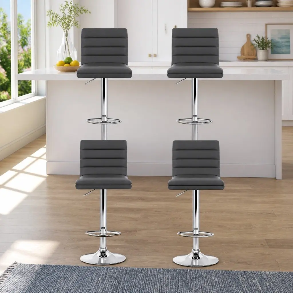 Set of 4 Adjustable Height Grey Bar Stools
