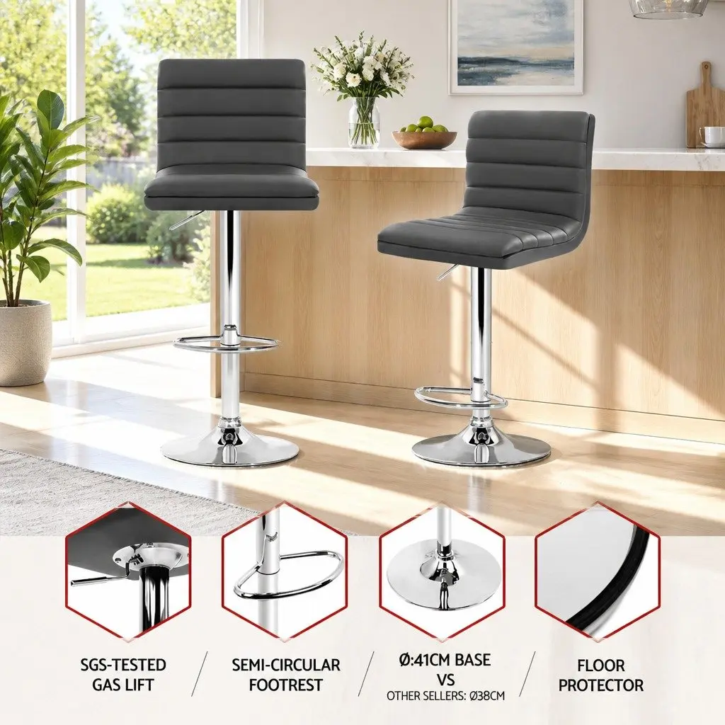 Set of 4 Adjustable Height Grey Bar Stools