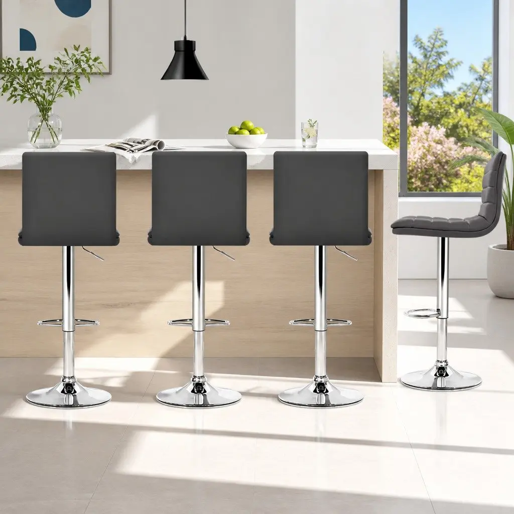Set of 4 Adjustable Height Grey Bar Stools