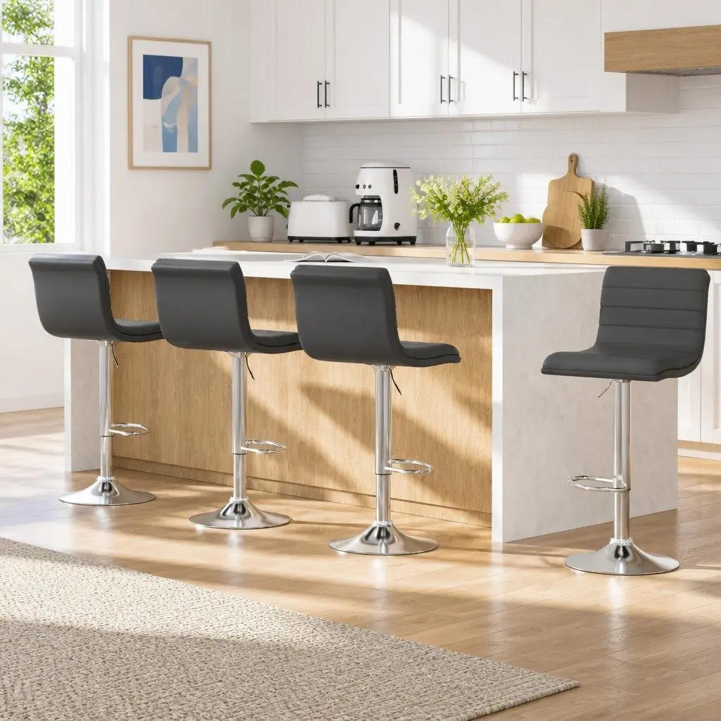 Set of 4 Adjustable Height Grey Bar Stools