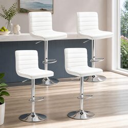 Set of 4 White Gas Lift Bar Stools with Padded Seats