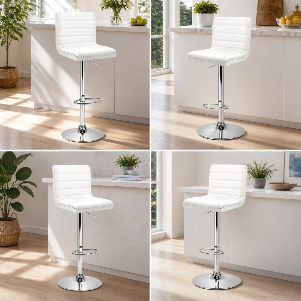 4x Bar Stools Padded Seat Gas Lift Swivel Kitchen Dining Chair White
