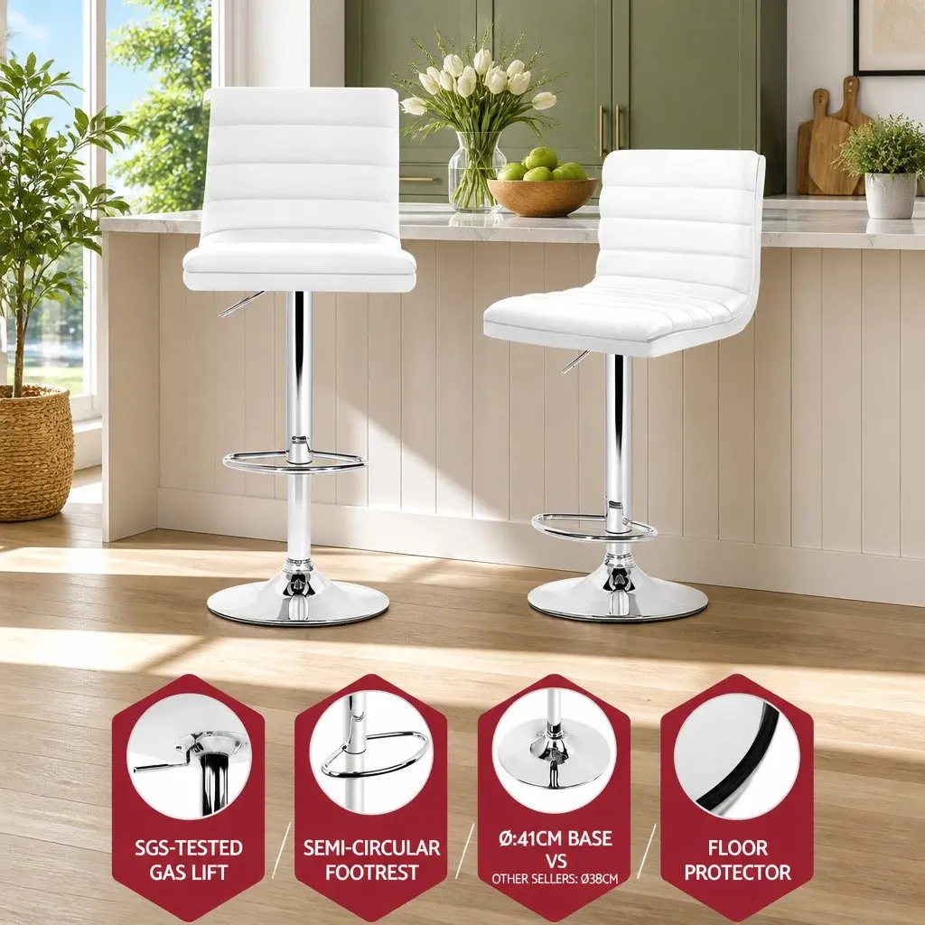 4x Bar Stools Padded Seat Gas Lift Swivel Kitchen Dining Chair White