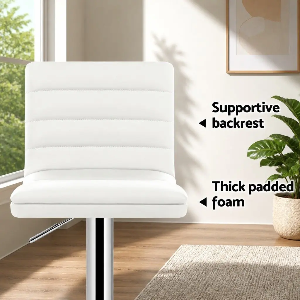 4x Bar Stools Padded Seat Gas Lift Swivel Kitchen Dining Chair White