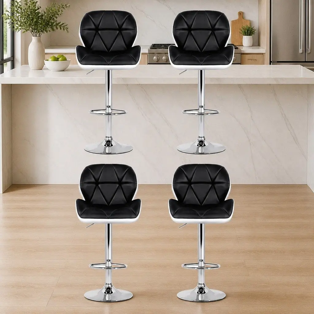 4-Piece Adjustable Bar Stools Set in Black and White
