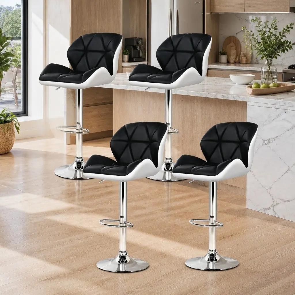 4-Piece Adjustable Bar Stools Set in Black and White