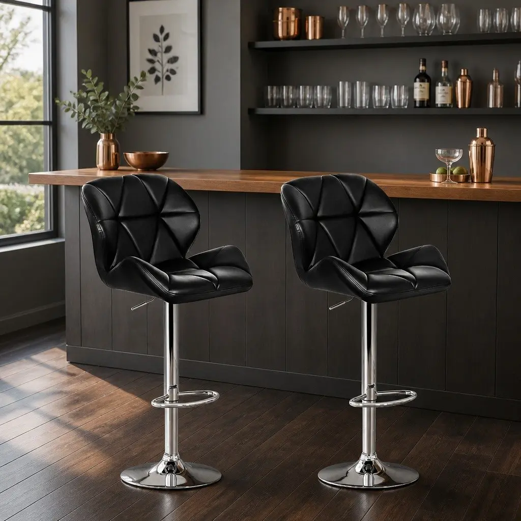 Padded Faux Leather Bar Stools with Adjustable Gas Lift