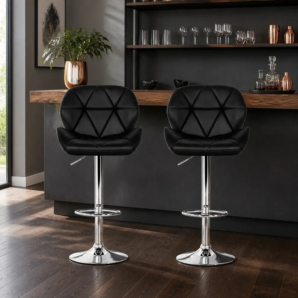 Padded Faux Leather Bar Stools with Adjustable Gas Lift