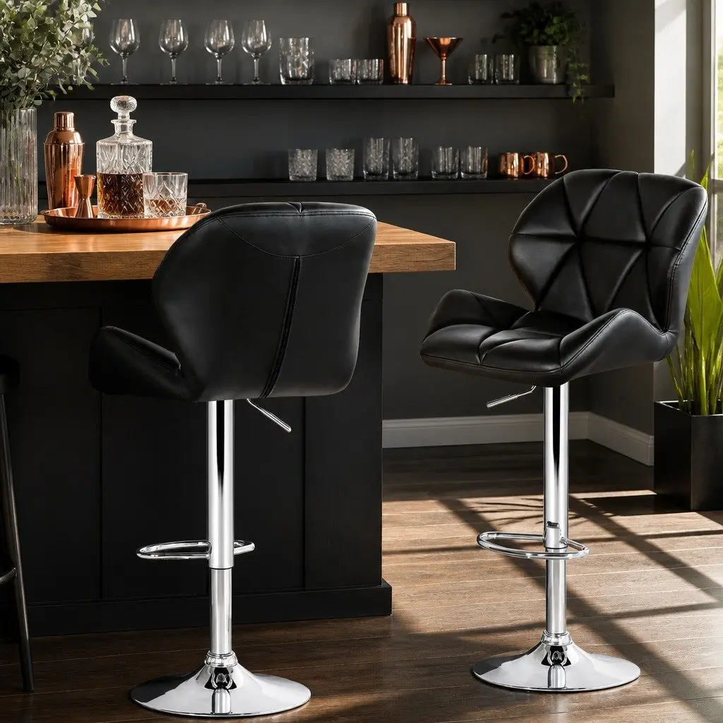Padded Faux Leather Bar Stools with Adjustable Gas Lift