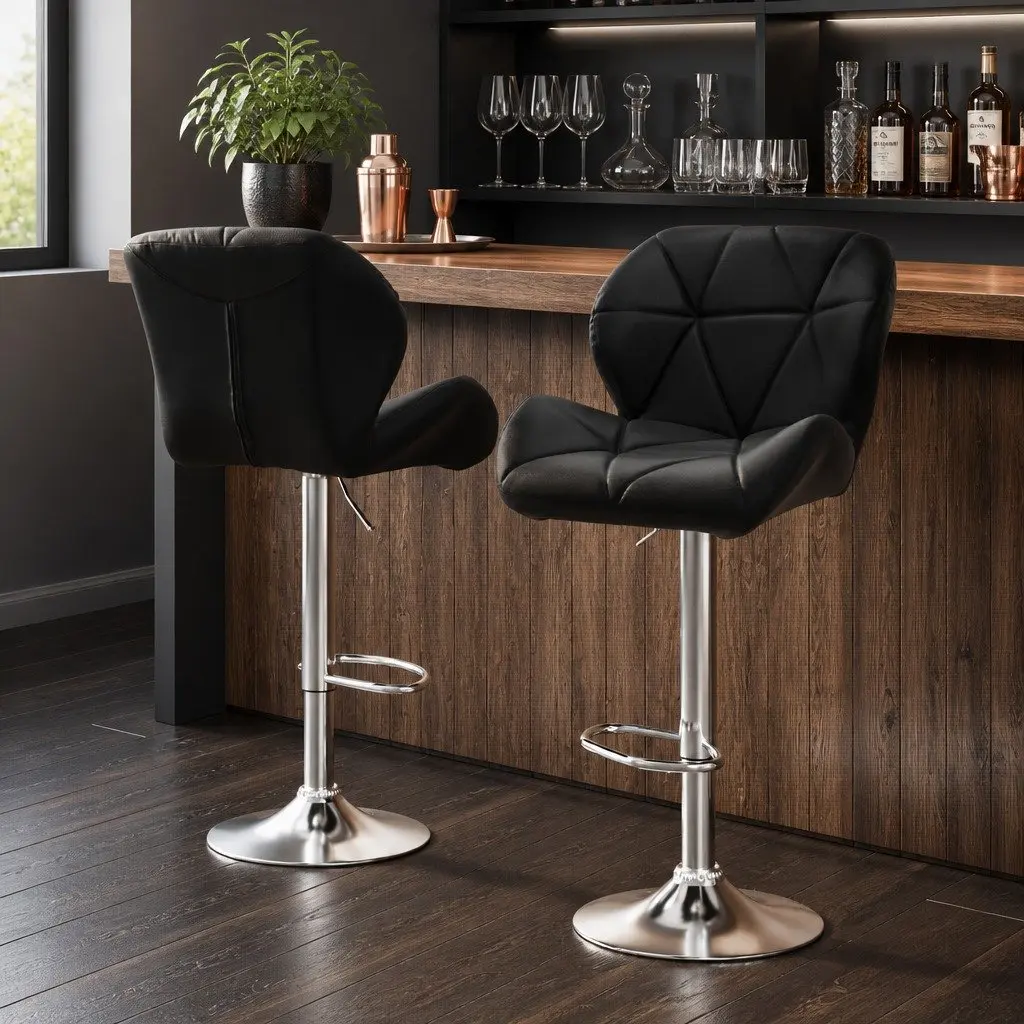 Padded Faux Leather Bar Stools with Adjustable Gas Lift