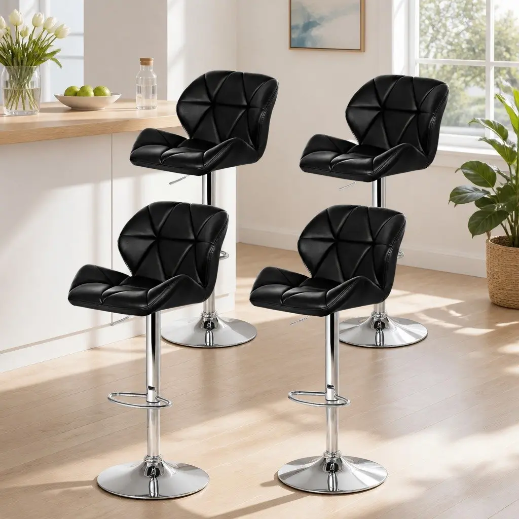Set of 4 Adjustable Black Bar Stools with Gas Lift