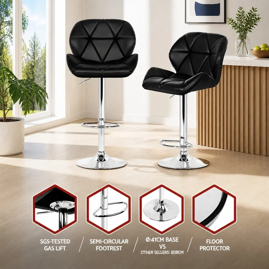 Set of 4 Adjustable Black Bar Stools with Gas Lift