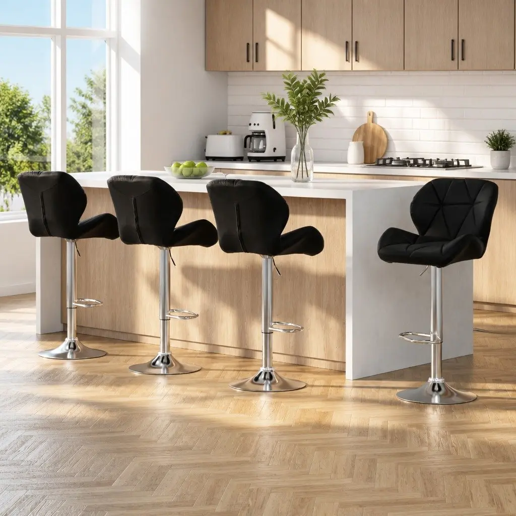 Set of 4 Adjustable Black Bar Stools with Gas Lift