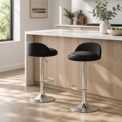 Stylish Black PU Leather Bar Stools x2 for Kitchen