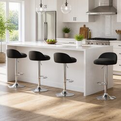 Set of 4 Adjustable Height PU Leather Bar Stools
