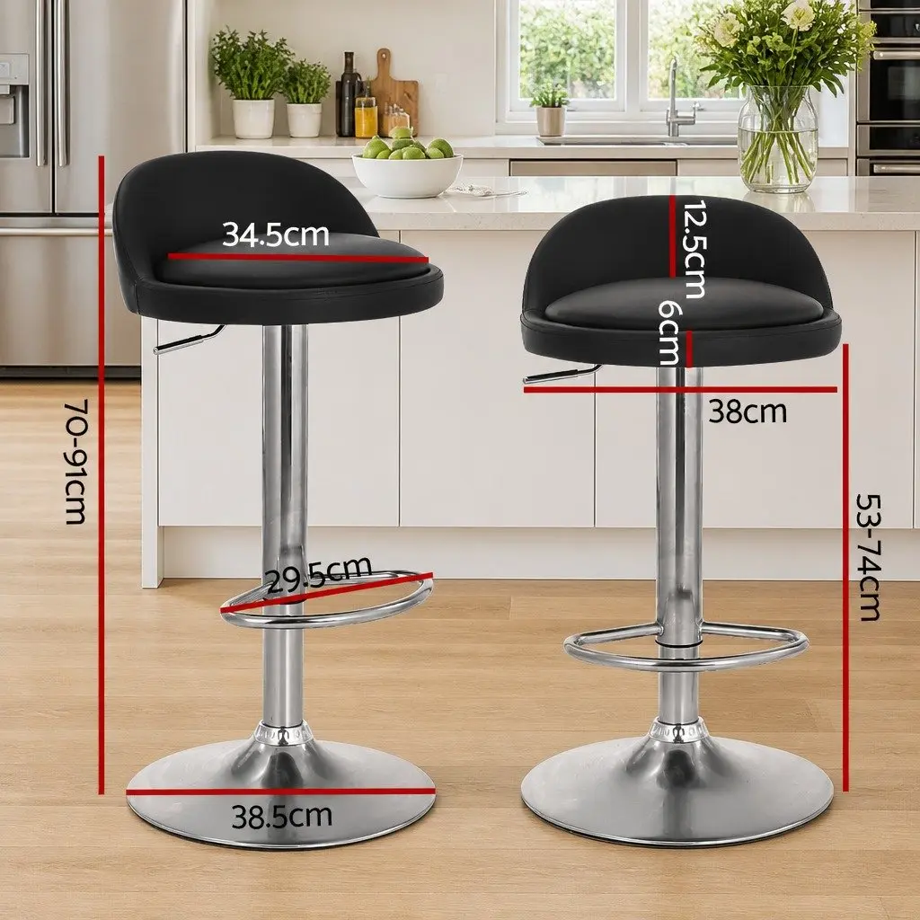 Bar Stools PU Leather Adjustable Height Swivel Set of 4 Kitchen Island Chrome Base
