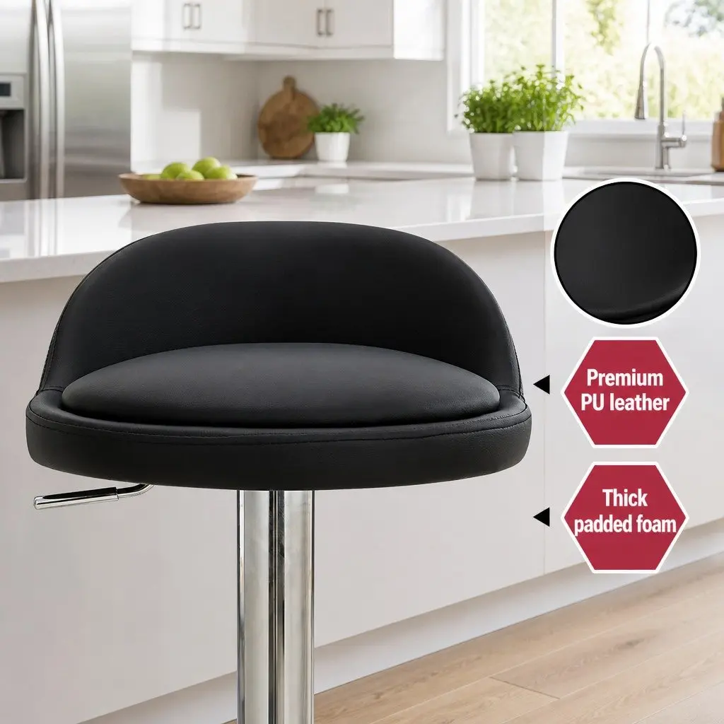 Bar Stools PU Leather Adjustable Height Swivel Set of 4 Kitchen Island Chrome Base