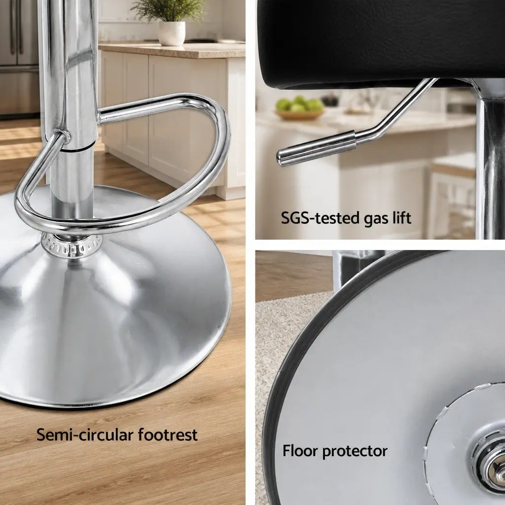 Bar Stools PU Leather Adjustable Height Swivel Set of 4 Kitchen Island Chrome Base