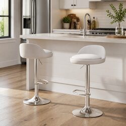 White PU Leather Adjustable Height Bar Stools