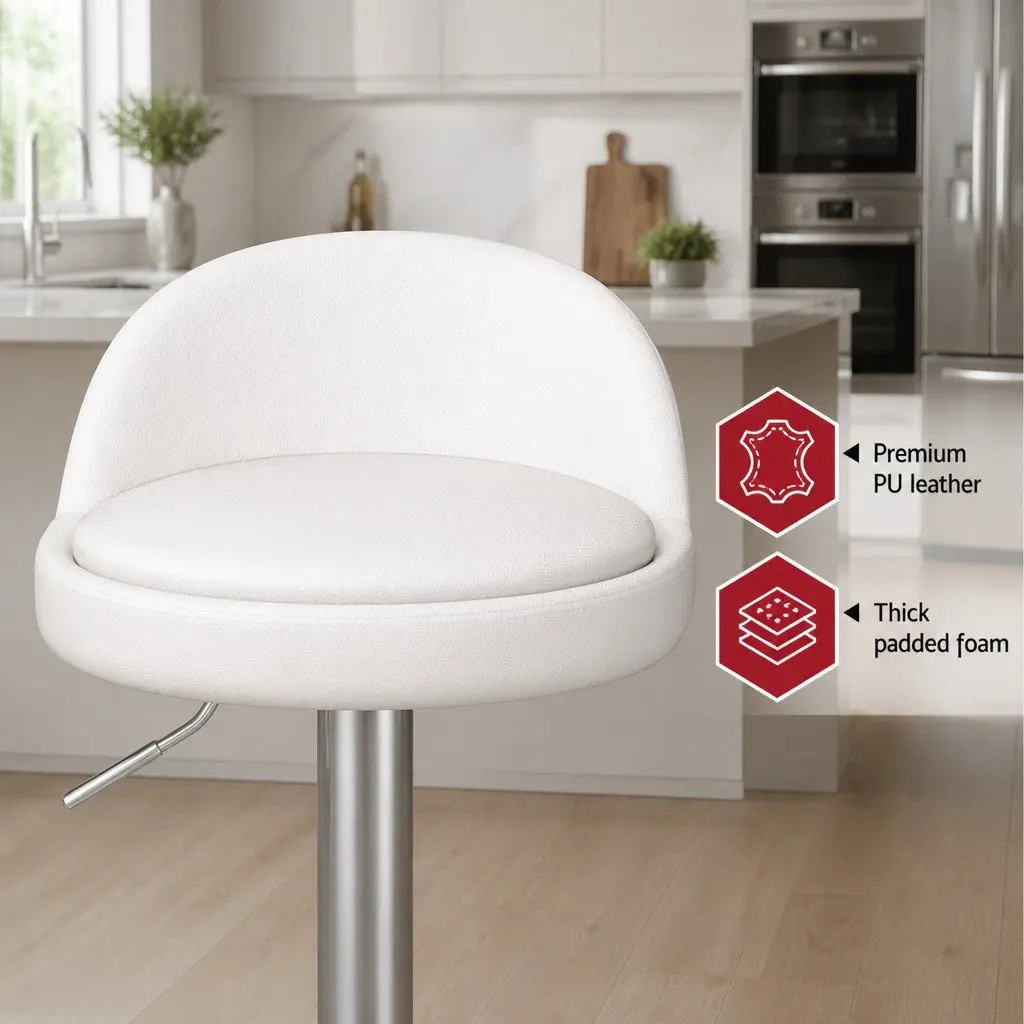 White PU Leather Adjustable Height Bar Stools