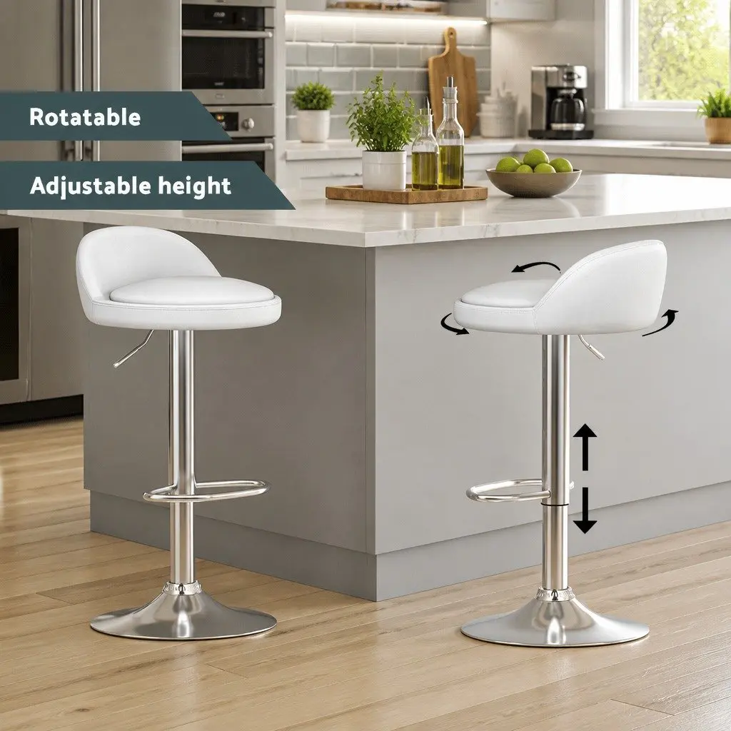 White PU Leather Adjustable Height Bar Stools