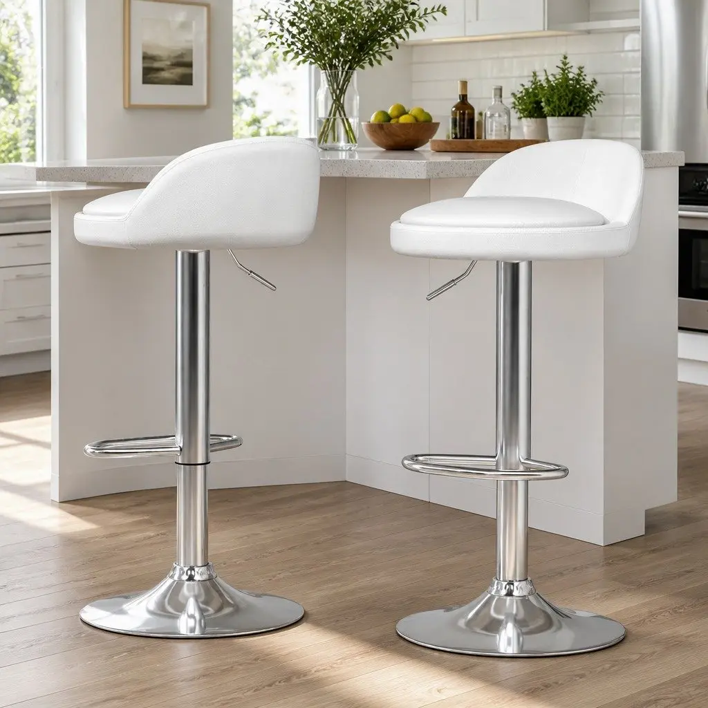 White PU Leather Adjustable Height Bar Stools